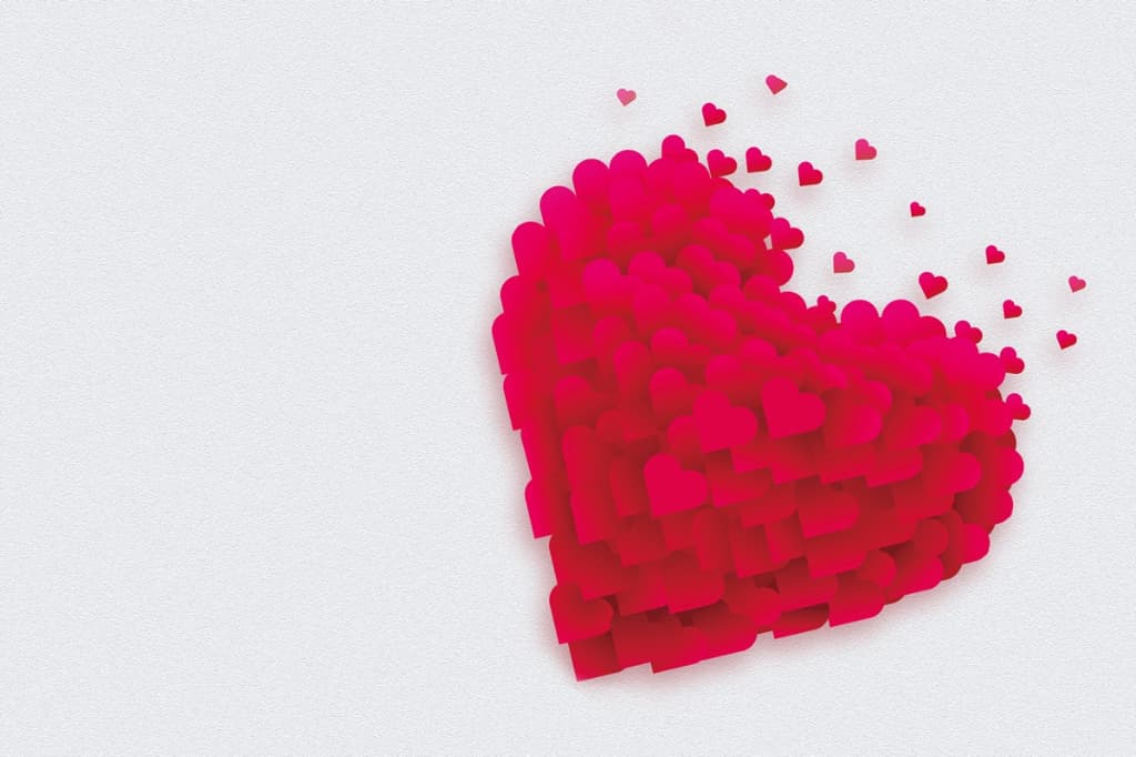 たくさんのハートマークが集まって大きなハートを作った画像